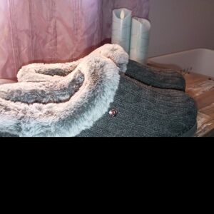 Bobs by Sketchers Gray Faux Fur Lined Slip Ons